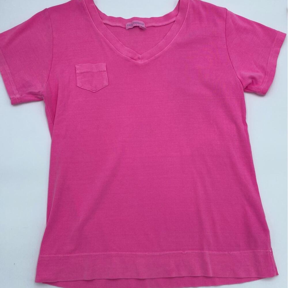 Fresh Produce Top Bright Costal Pink Short Sleeve Made in the USA S/M